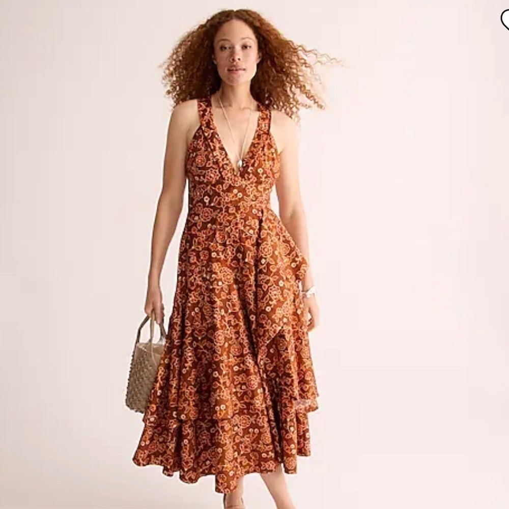 𝅺J.Crew Cross-back Ruffle-Hem Dress - Size 6